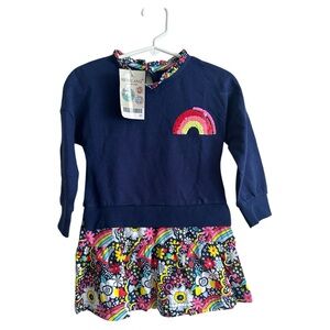 NWT Blue Dress with Rainbow and Floral Design size 2T